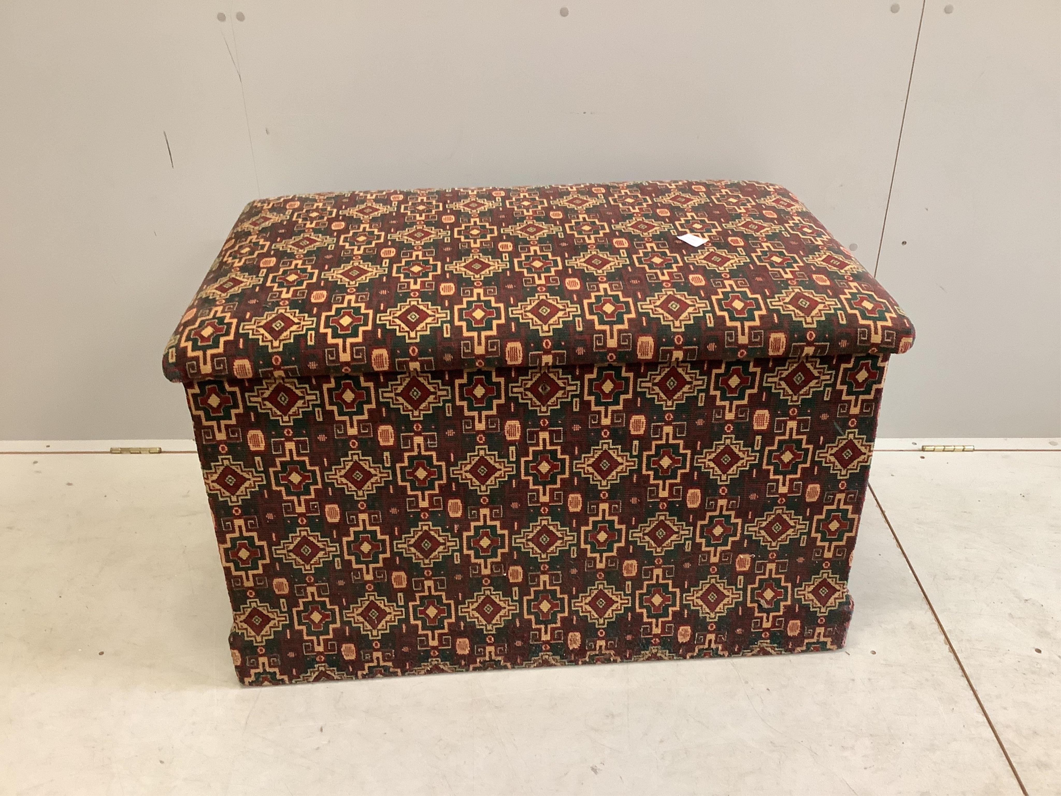 A Victorian upholstered pine ottoman, width 100cm, depth 61cm, height 61cm. Condition - fair